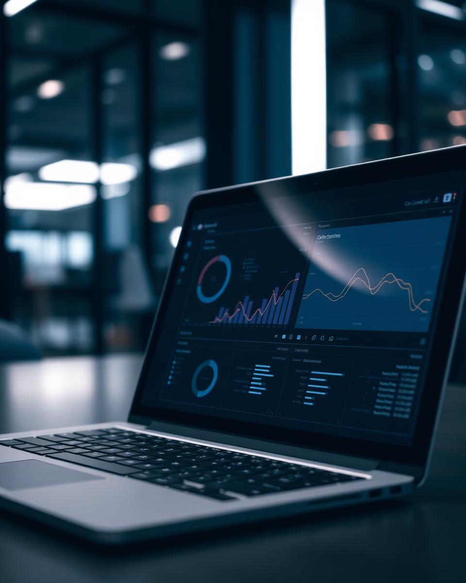 Painel de software enterprise com indicadores de gestão